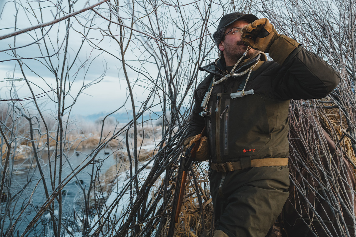 Duck hunter wearing SITKA Gear Delta Pro Zip GTX Waders during hunt. Photo courtesy of SITKA Gear